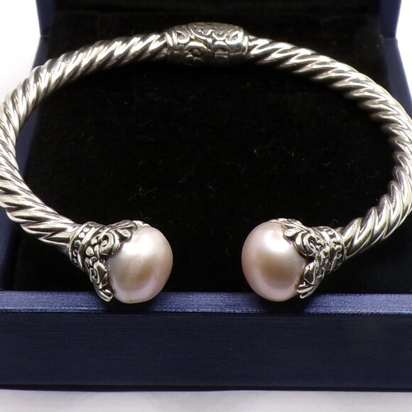 925 Sterling Silver Cable Design Pearl Cuff Bracelet  925 Sterling Silver Cable Design Pearl Cuff Bracelet, Balinese Handmade Bracelet